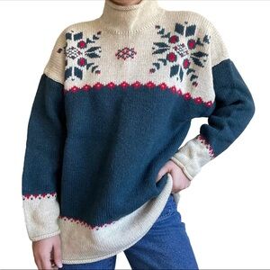Eddie Bauer Vintage Womens 90s Christmas Snowflake Wool Sweater SMALL